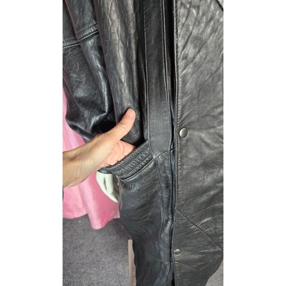 Midway Vintage Leather Collection Black Long Trench Coat Size Large Men's - Picture 4 of 16